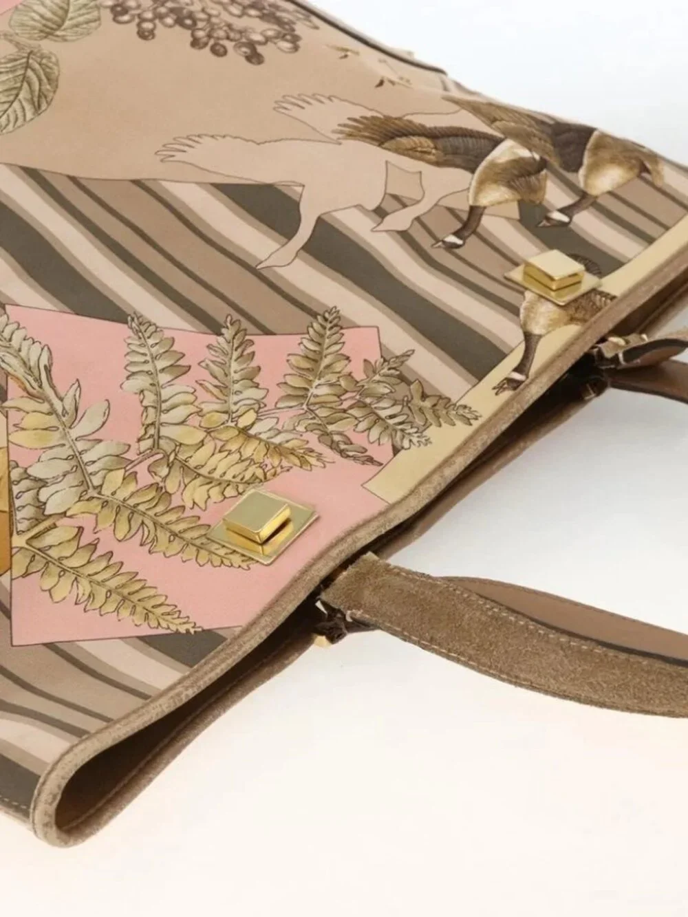 Salvatore Ferragamo Tote Bag Canvas Beige Gold Auth BA11639